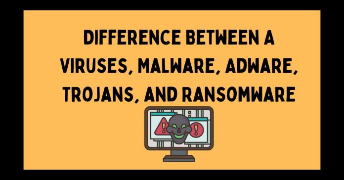 Difference Between A Viruses, Malware, Adware, Trojans, and Ransomware