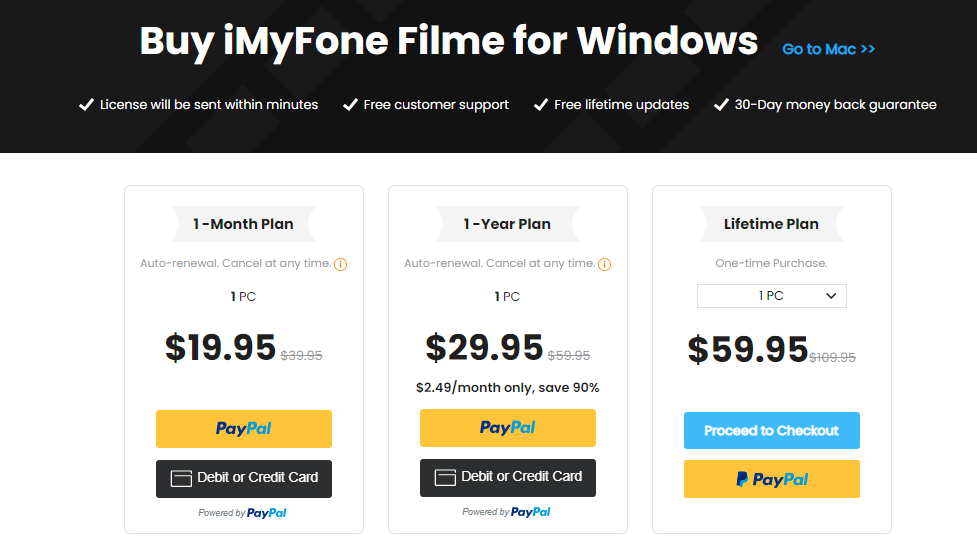 iMyFone Video Editor Pricing