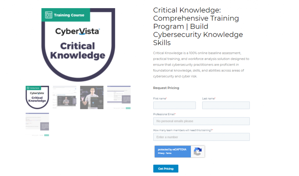 Cybervista cybersecurity training pricing plans