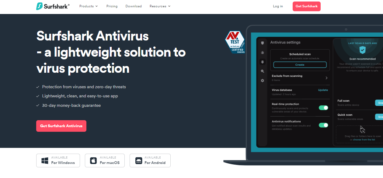 Surfshark Antivirus best antivirus for a basic laptop