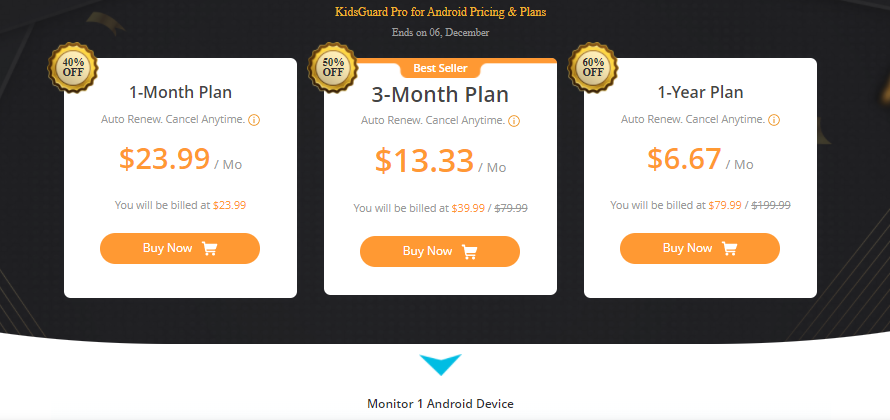 KidsGuard Pro Plans And Pricing