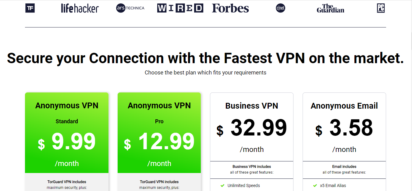 TorGuard VPN pricing plans