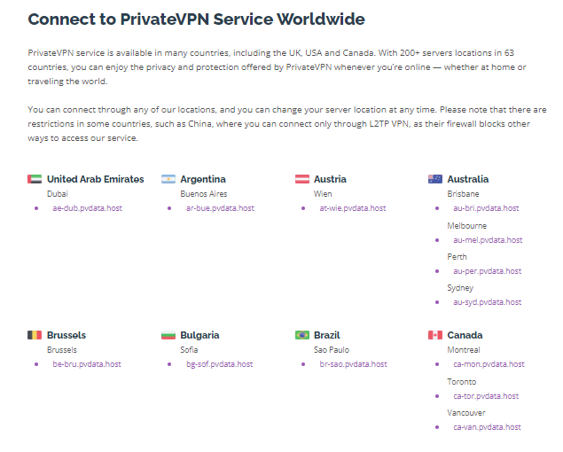 PrivateVPN servers
