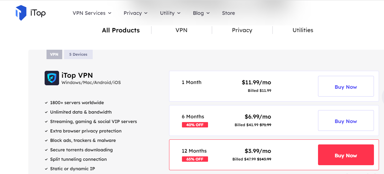 iTop VPN Pricing