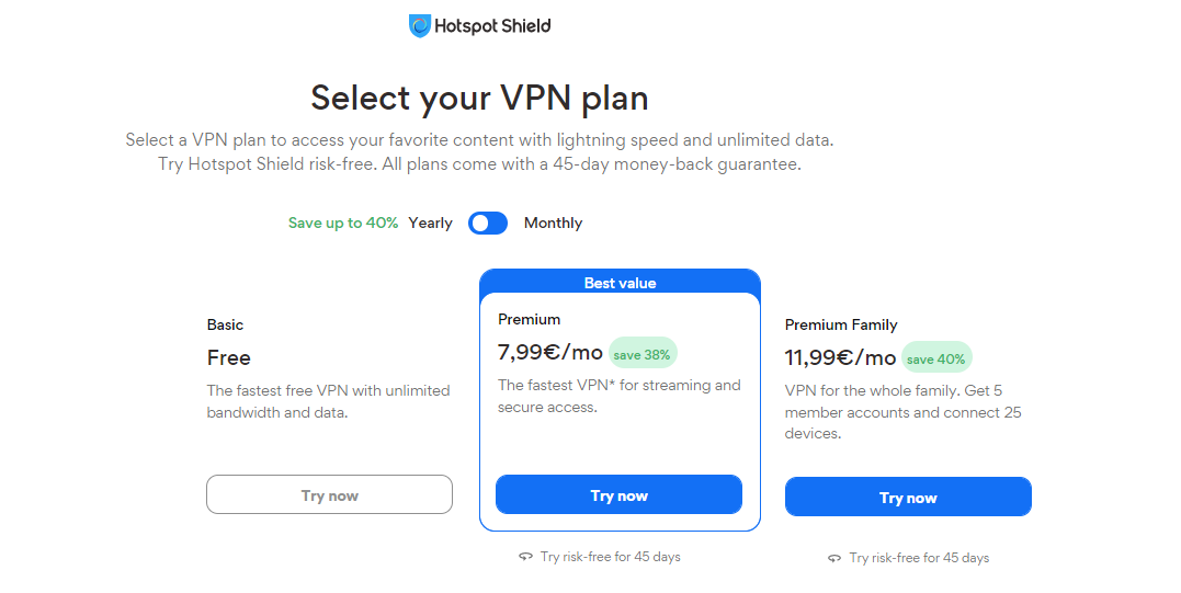 Hotspot Shield VPN pricing