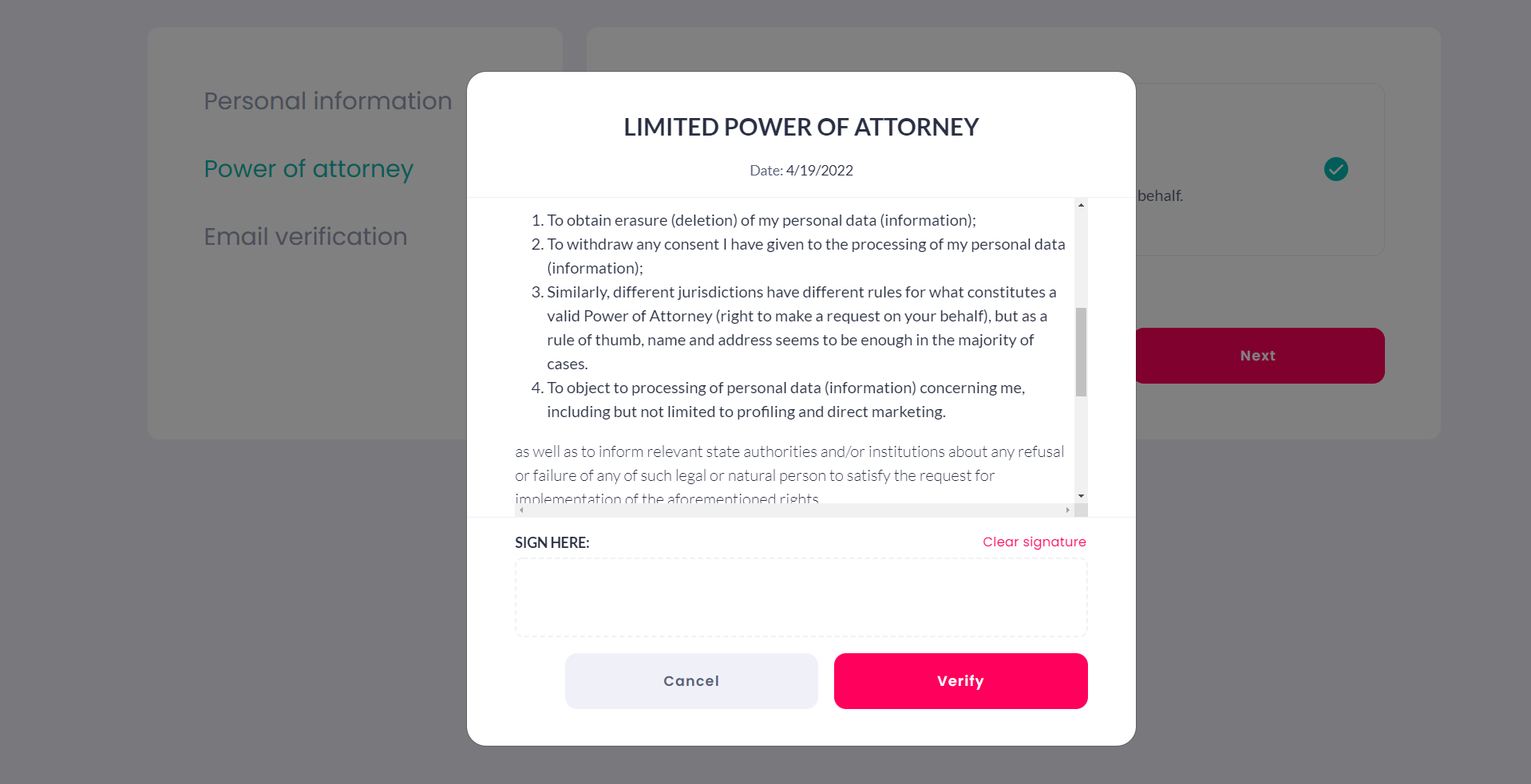 Sign the limited power of attorney document