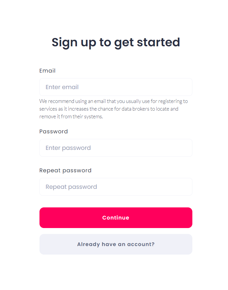 create an account by providing your email address and password