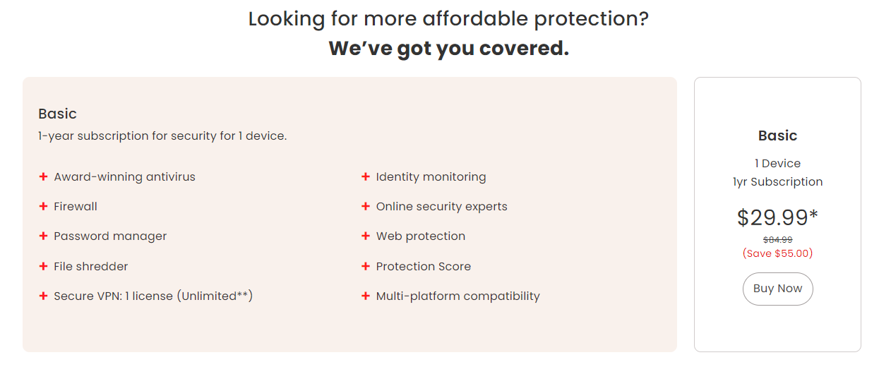 McAfee pricing plans