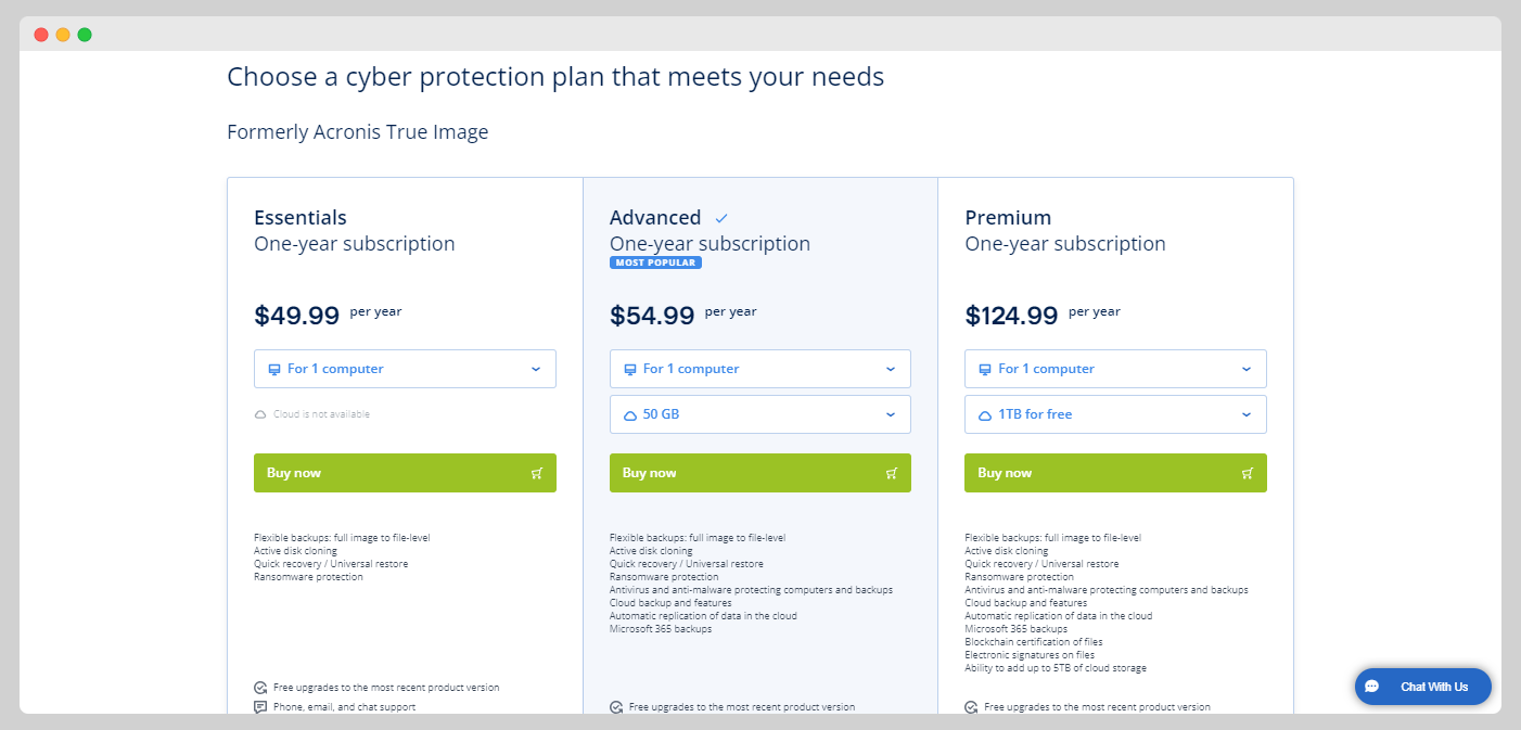 Acronis Cyber Protect pricing