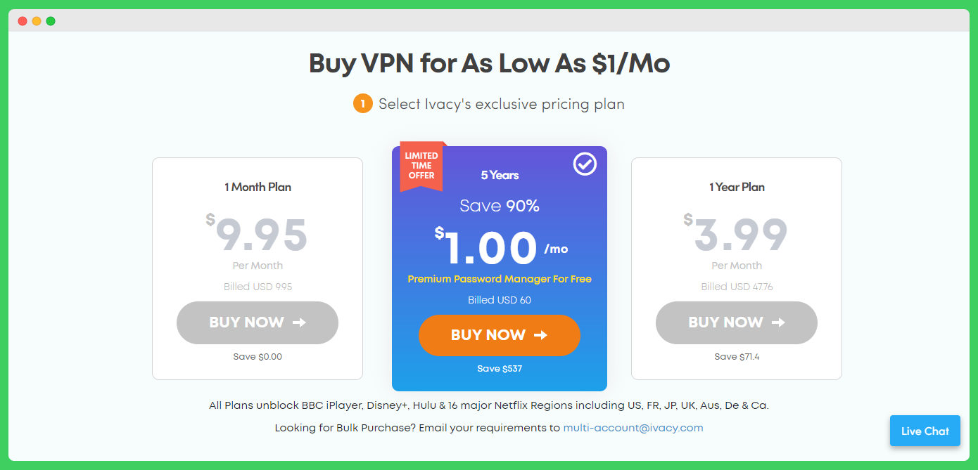 Ivacy pricing plan