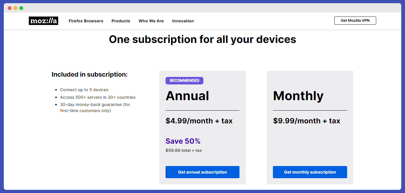 Mozilla pricing plan