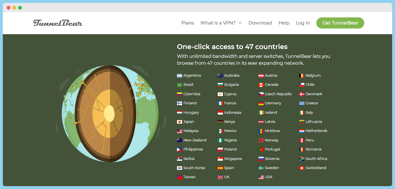 Tunnelbear VPN countries