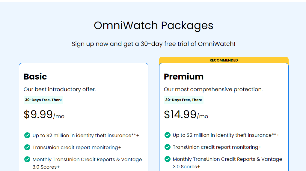 OmniWatch Identity Theft Protection Pricing