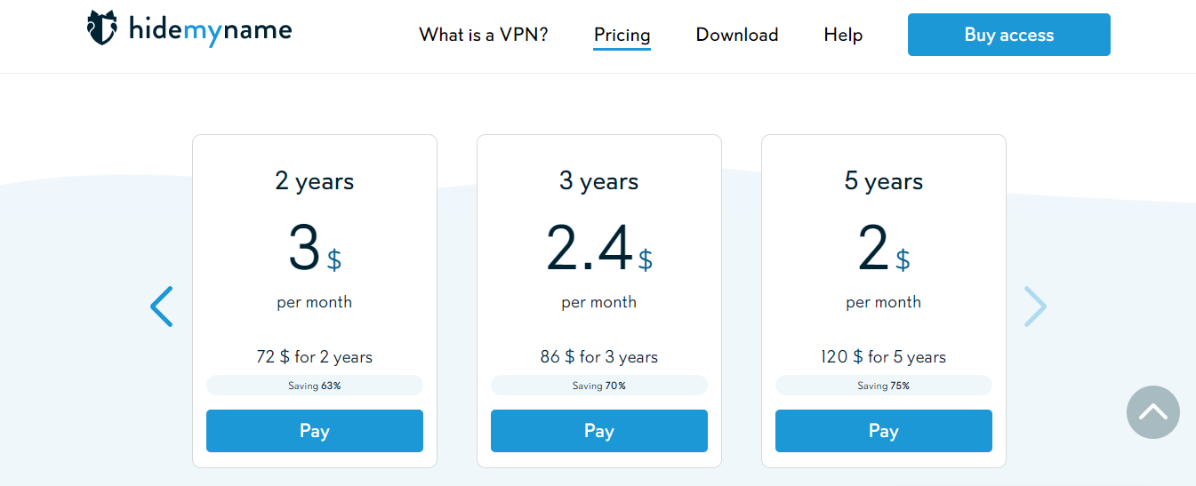 Check out the HideMyName VPN pricing below: