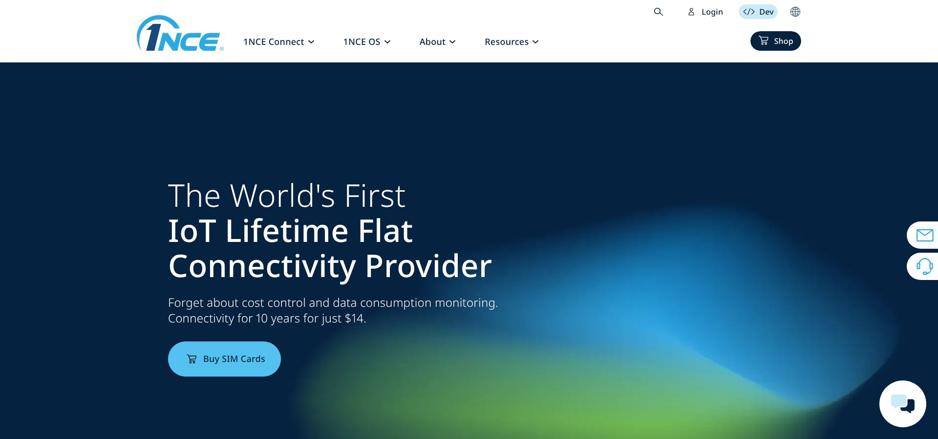 1NCE ten-year IoT SIM pricing model product page screenshot